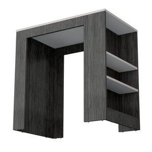 English Elm Smokey Oak Ibiza Marble Counter Height Kitchen Island Table with 3 Shelves, Dining Prep Storage Surface B062P175173
