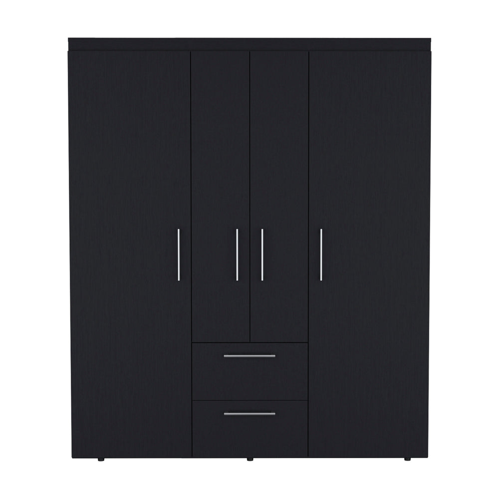 English Elm Wardrobe with mirror door, 3-door storage cabinet with drawers, shelves and hanging rail for organized living Black 71.2 L x 24.4 W x 4.7 H B097S00076