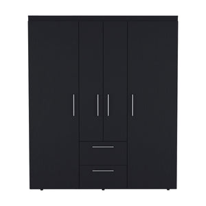 English Elm Wardrobe with mirror door, 3-door storage cabinet with drawers, shelves and hanging rail for organized living Black 71.2 L x 24.4 W x 4.7 H B097S00076
