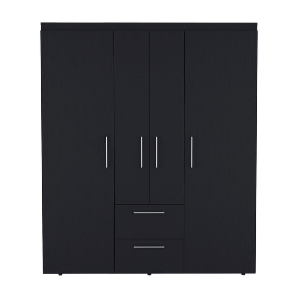 English Elm Wardrobe with mirror door, 3-door storage cabinet with drawers, shelves and hanging rail for organized living Black 71.2 L x 24.4 W x 4.7 H B097S00076