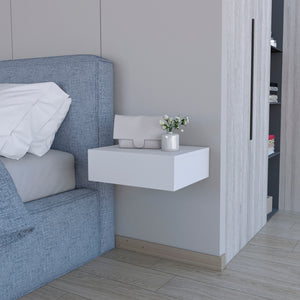 English Elm White Floating Nightstand Wall-Mounted | Sleek Modern Minimalist Design, Drawer Storage, Space-Saving Elegance B062P175152