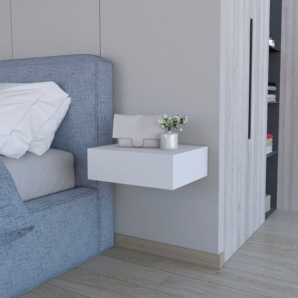 English Elm White Floating Nightstand Wall-Mounted | Sleek Modern Minimalist Design, Drawer Storage, Space-Saving Elegance B062P175152