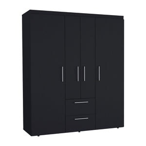 English Elm Wardrobe with mirror door, 3-door storage cabinet with drawers, shelves and hanging rail for organized living Black 71.2 L x 24.4 W x 4.7 H B097S00076