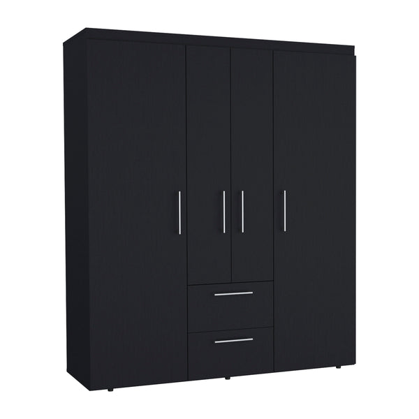 English Elm Wardrobe with mirror door, 3-door storage cabinet with drawers, shelves and hanging rail for organized living Black 71.2 L x 24.4 W x 4.7 H B097S00076
