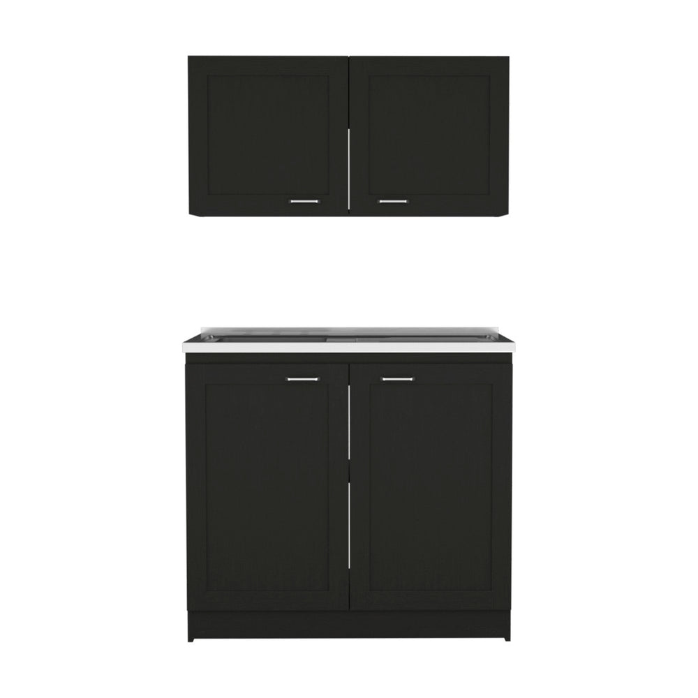 English Elm Fm Furniture Haivana Matte Black Utility Sink Cabinet with Double Doors and Storage Shelf B128S00003