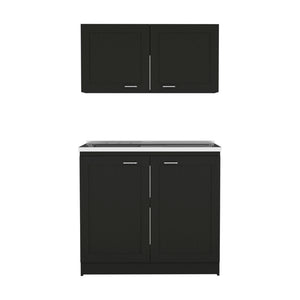 English Elm Fm Furniture Haivana Matte Black Utility Sink Cabinet with Double Doors and Storage Shelf B128S00003