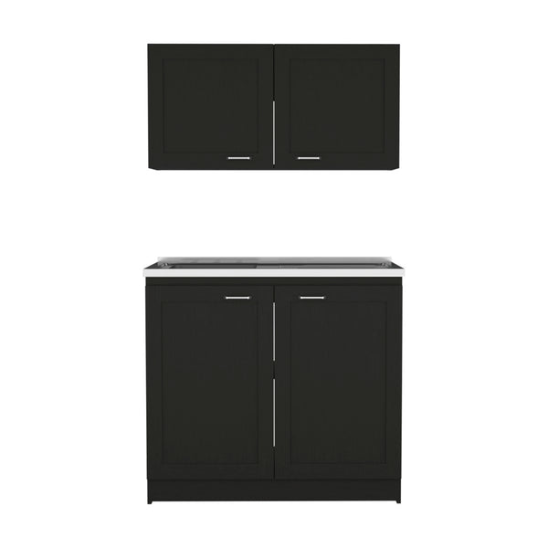English Elm Fm Furniture Haivana Matte Black Utility Sink Cabinet with Double Doors and Storage Shelf B128S00003