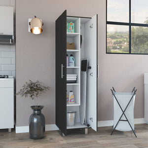 English Elm Nala Tall Cleaning Cabinet With Double Doors, 5 Shelves, Ideal For Narrow Spaces - Black/White Finish B070S00140