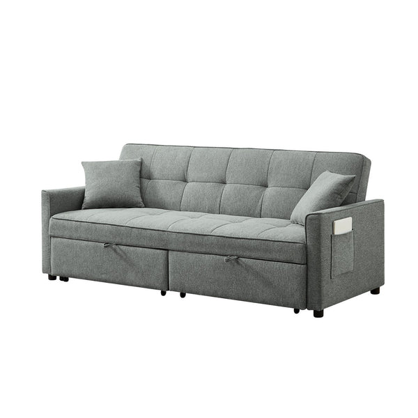 English Elm 3 Convertible Sleeper Sofa Bed with Pull-Out Chaise, Storage Armrests & Pockets, Compact Loveseat Couch DARK GREY W2318P265840