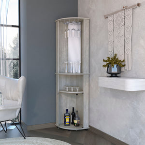 English Elm Concrete 3-Tier Corner Bar Cabinet In Stylish Gray - Elegant Storage With Wine Rack & Glass Doors B062P175171