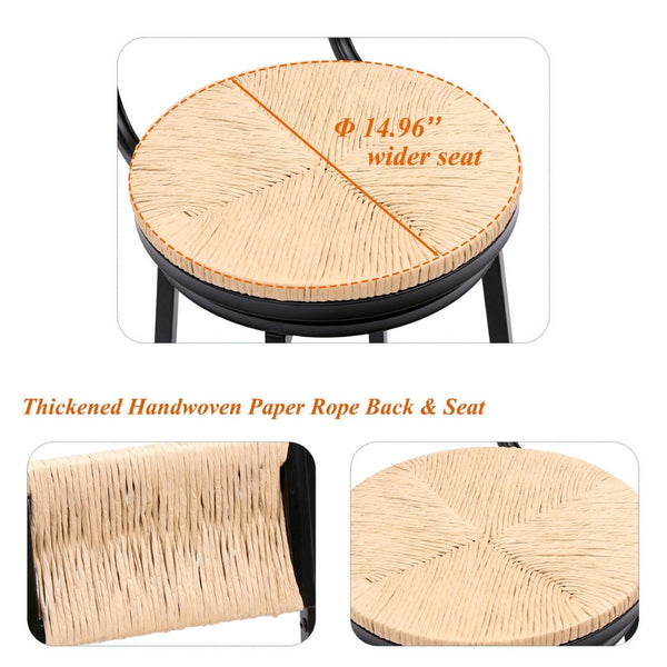 English Elm Creamy Hand Woven Paper Rope Swivel Barstools Set of 2 with Black Steel Frame for Kitchen Honey W1757P144567