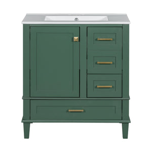 English Elm 30" Modern Bathroom Vanity with Solid Wood Frame, Ceramic Sink, Gold Handles & Soft-Close Storage Green WF321698AAF
