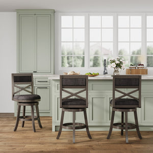 English Elm 24" Counter Height X-Back Swivel Stool - Weathered Gray, Charcoal Fabric & Stylish Comfort For Bars B04660722
