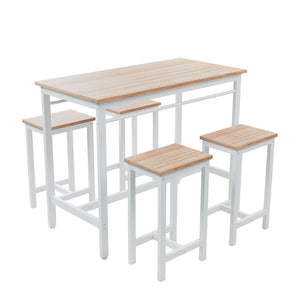 English Elm 5-piece Modern Kitchen Table Set with 4 Bar Stools, Oak White MDF & Metal Frame, Compact 47.5" x 23.7" x 35.5" W578P167476