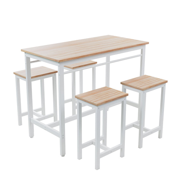 English Elm 5-piece Modern Kitchen Table Set with 4 Bar Stools, Oak White MDF & Metal Frame, Compact 47.5" x 23.7" x 35.5" W578P167476