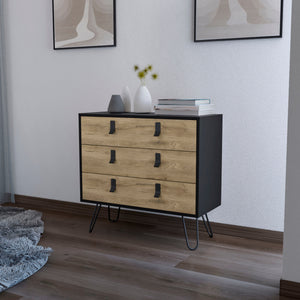 English Elm Wenge 3-Drawer Dresser with Macadamia Finish, Smooth-Glide Drawers, Metal Handles & Stylish Legs B062P175199
