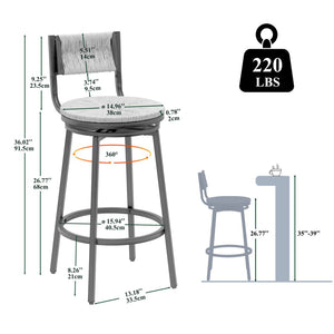 English Elm Creamy Hand Woven Paper Rope Swivel Barstools Set of 2 with Black Steel Frame for Kitchen Honey W1757P144567