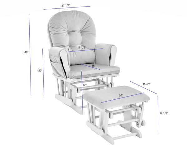 English Elm Mason Nursery Glider Ottoman Set White Wood Frame Gray Tufted Upholstered Rocker B022P174717