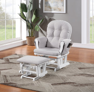 English Elm Mason Nursery Glider Ottoman Set Tufted Woven Upholstery White Wood Frame B022P174720