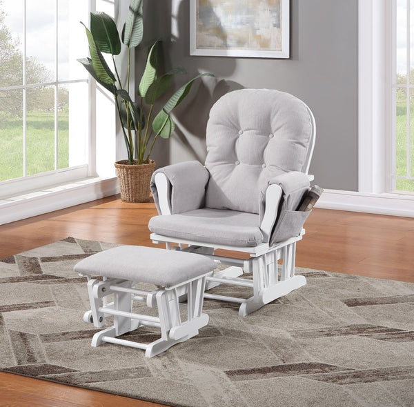 English Elm Mason Nursery Glider Ottoman Set Tufted Woven Upholstery White Wood Frame B022P174720