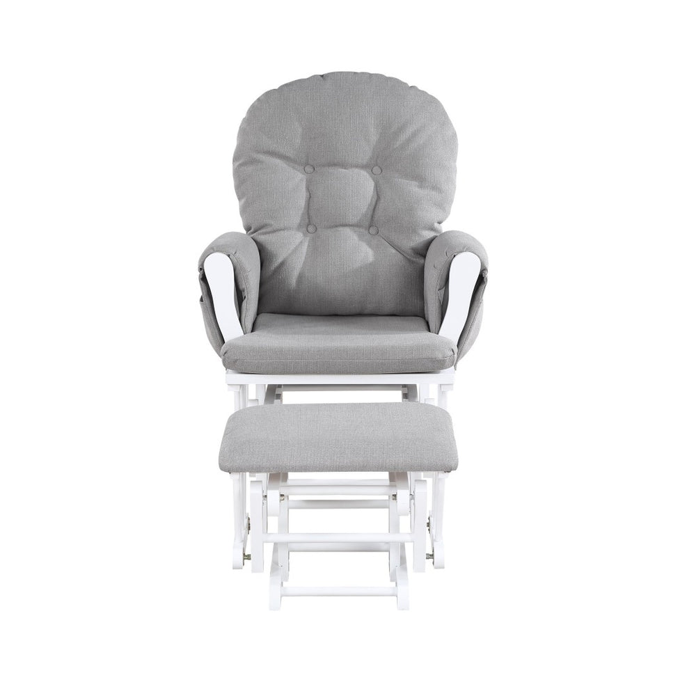 English Elm Mason Nursery Glider Ottoman Set Tufted Oyster Fabric White Wood Frame Rocker B022P174719