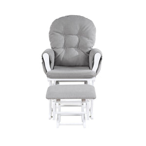 English Elm Mason Nursery Glider Ottoman Set Tufted Oyster Fabric White Wood Frame Rocker B022P174719