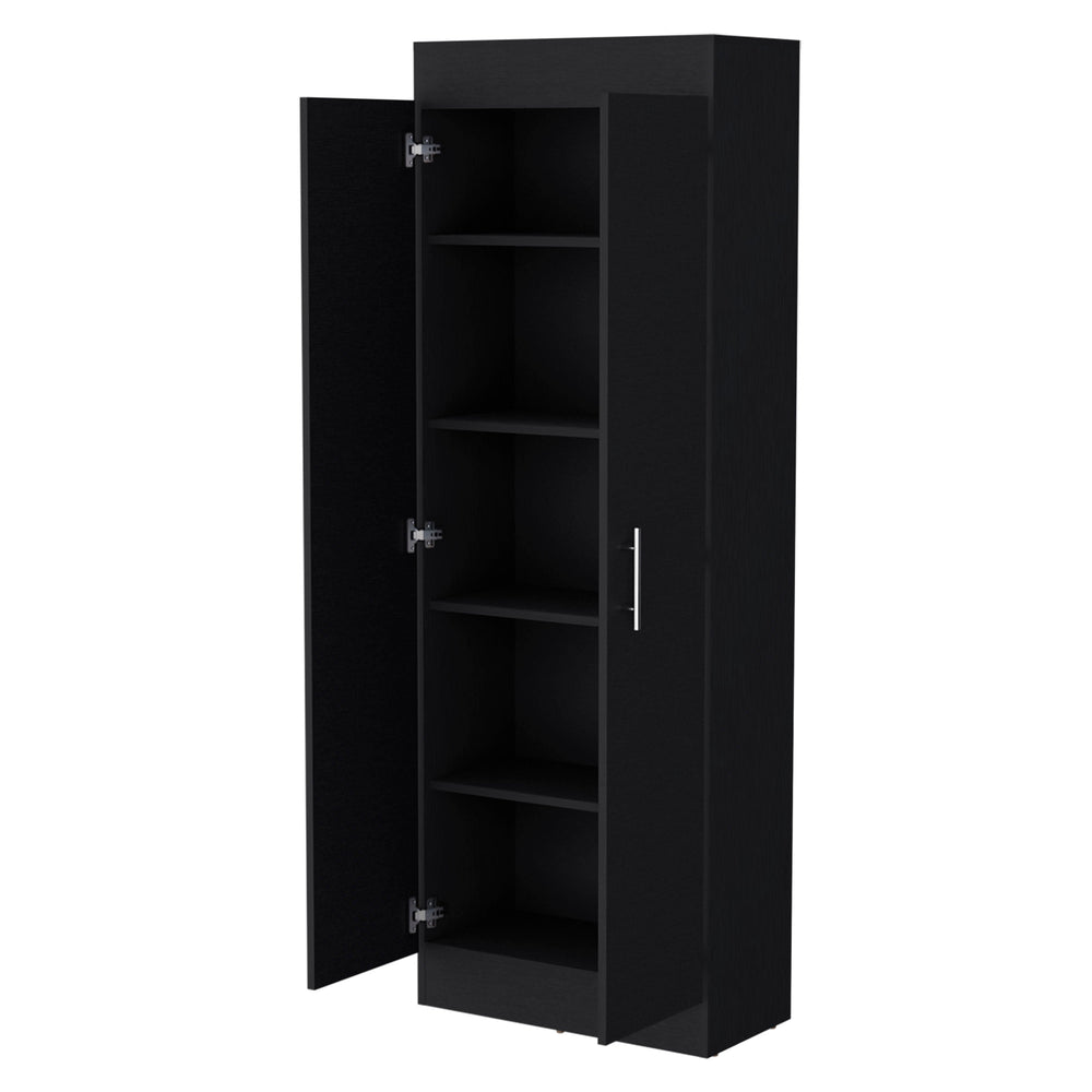 English Elm Wenge Tall 5-Shelf Pantry Cabinet with Double Doors, Slim 66.8" Organizer for Kitchen Storage B062P175201