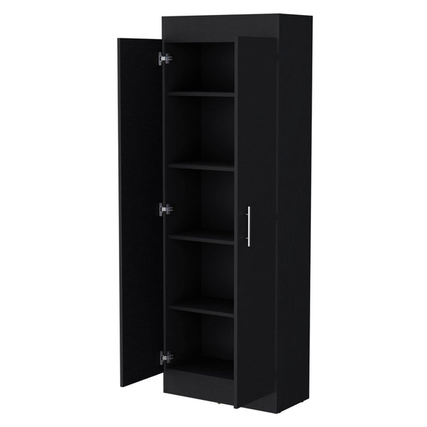 English Elm Wenge Tall 5-Shelf Pantry Cabinet with Double Doors, Slim 66.8" Organizer for Kitchen Storage B062P175201