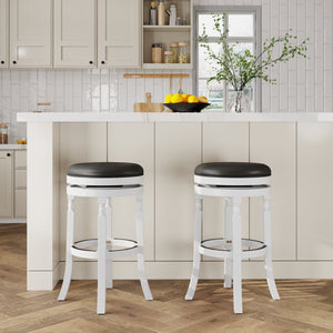 English Elm 30" Bar Stool - Classic White Finish, Comfortable Black Leather Seat, Swivel & Durable Design B04660737