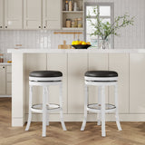 English Elm 30" Bar Stool, White Finish, Black Leather Seat