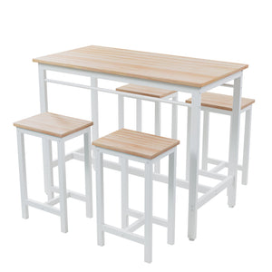 English Elm 5-piece Modern Kitchen Table Set with 4 Bar Stools, Oak White MDF & Metal Frame, Compact 47.5" x 23.7" x 35.5" W578P167476
