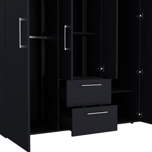 English Elm Wenge Elegant All-In-One 2-Door Armoire with 6 Shelves, 2 Drawers & Spacious Hanging Storage, 70" B062S00391