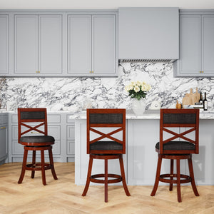 English Elm 24" Counter Height X-Back Swivel Stool with Padded Seat, Solid Hardwood Frame, Durable Swivel Mechanism Cherry B04660710