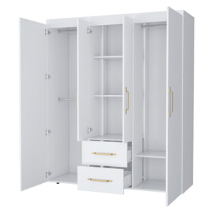 English Elm White Refined Wardrobe Armoire with Dual Doors, Shelves & Drawers — Elegant Storage for Bedrooms B062P202113
