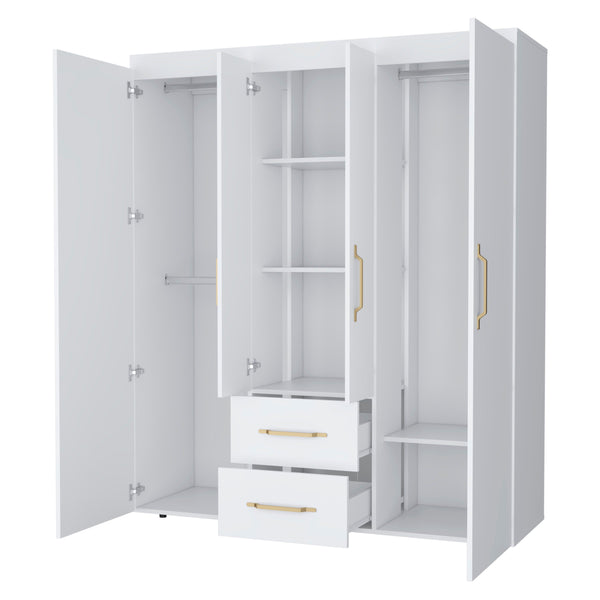 English Elm White Refined Wardrobe Armoire with Dual Doors, Shelves & Drawers — Elegant Storage for Bedrooms B062P202113