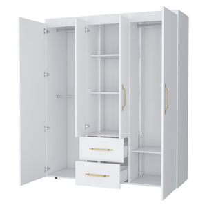English Elm Stained Walnut Four Door Wardrobe with Rods Shelves and Drawers for Bedroom B062S01878