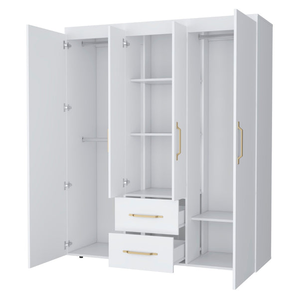 English Elm Stained Walnut Four Door Wardrobe with Rods Shelves and Drawers for Bedroom B062S01878