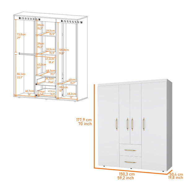 English Elm White Refined Wardrobe Armoire with Dual Doors, Shelves & Drawers — Elegant Storage for Bedrooms B062P202113