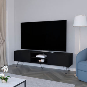 English Elm Wenge Modern Hairpin Leg TV Rack with Cable Management, 55" Top, 2 Drawers & Open Shelves, Stylish Storage B062P175184