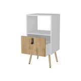 English Elm White and Macadamia Open Shelf Tall Nightstand