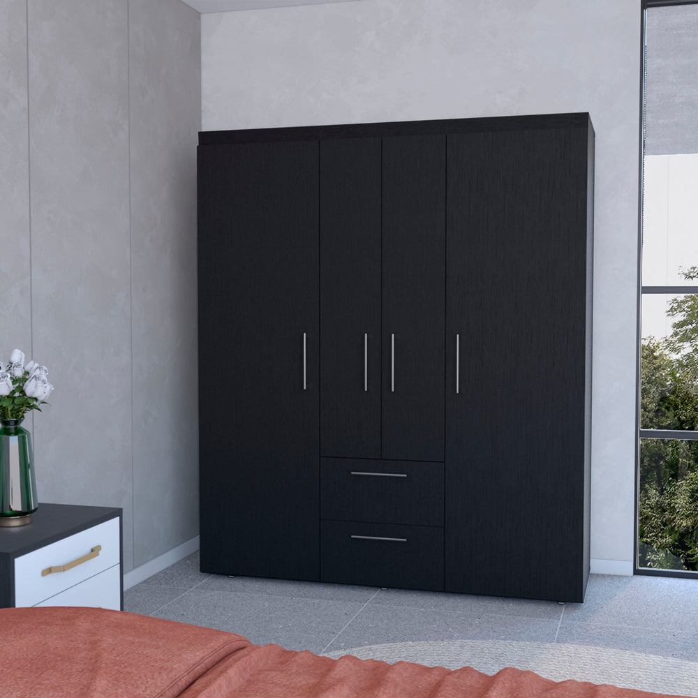 English Elm Wenge Elegant All-In-One 2-Door Armoire with 6 Shelves, 2 Drawers & Spacious Hanging Storage, 70" B062S00391