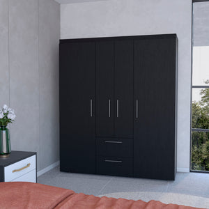 English Elm Wenge Elegant All-In-One 2-Door Armoire with 6 Shelves, 2 Drawers & Spacious Hanging Storage, 70" B062S00391