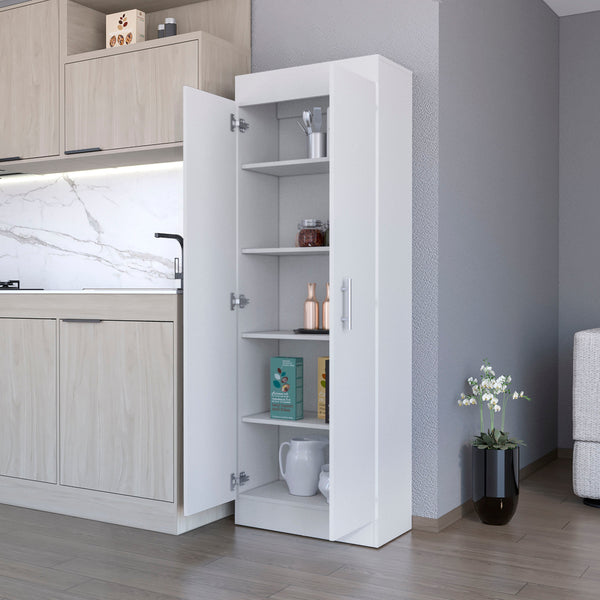English Elm White 5-Shelf Storage Pantry Cabinet with Double Doors, Space-Saving 66.8" Tall Organizer for Kitchen B062P175200