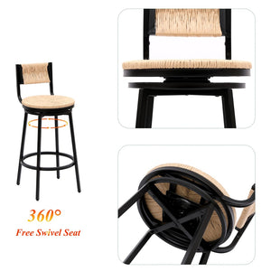 English Elm Creamy Hand Woven Paper Rope Swivel Barstools Set of 2 with Black Steel Frame for Kitchen Honey W1757P144567