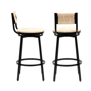 English Elm Creamy Hand Woven Paper Rope Swivel Barstools Set of 2 with Black Steel Frame for Kitchen Creamy White W1757P144565