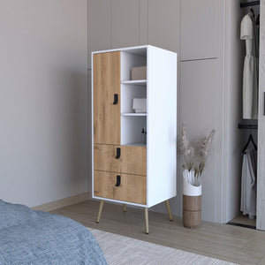 English Elm White 2-Drawer Tall Dresser With Macadamia Finish - Stylish Storage Solution For Modern Bedrooms! B062P175197-GIGA
