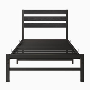 English Elm Twin Rustic Platform Bed Frame with Vintage Wood Headboard, 10.6" Under-Bed Storage, Heavy-Duty Steel Slats W840P164954