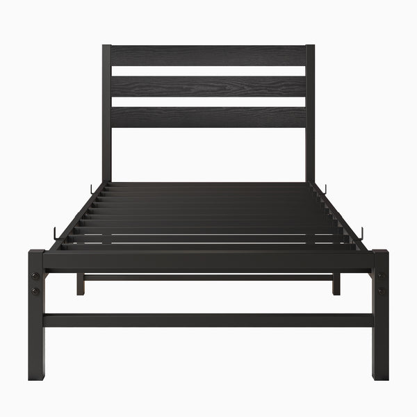English Elm Twin Rustic Platform Bed Frame with Vintage Wood Headboard, 10.6" Under-Bed Storage, Heavy-Duty Steel Slats W840P164954
