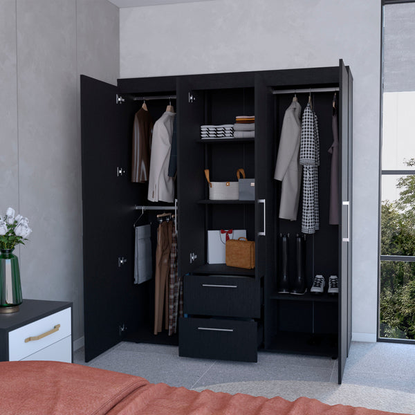 English Elm Wenge Elegant All-In-One 2-Door Armoire with 6 Shelves, 2 Drawers & Spacious Hanging Storage, 70" B062S00391
