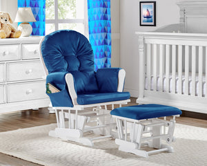 English Elm Mason Nursery Glider Ottoman Set Tufted Navy Upholstery White Wood Frame Seating B022P174718